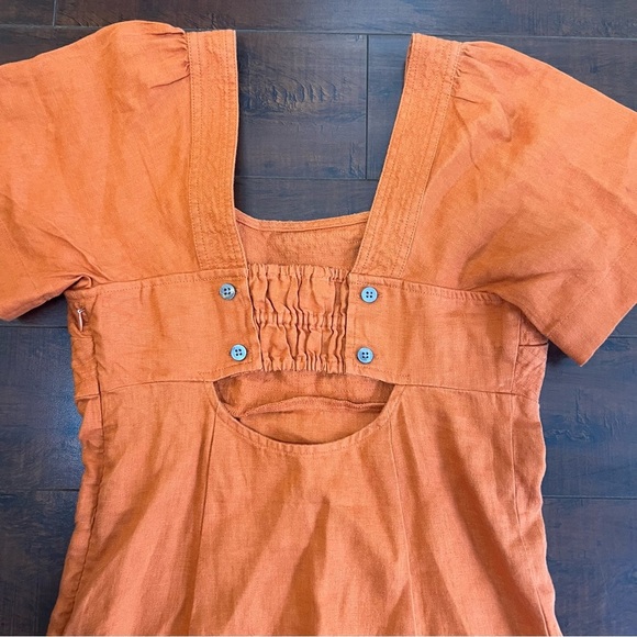 MADEWELL Square Neck Mini Dress Linen Dark Copper Orange Size 00 NWT - Picture 9 of 15